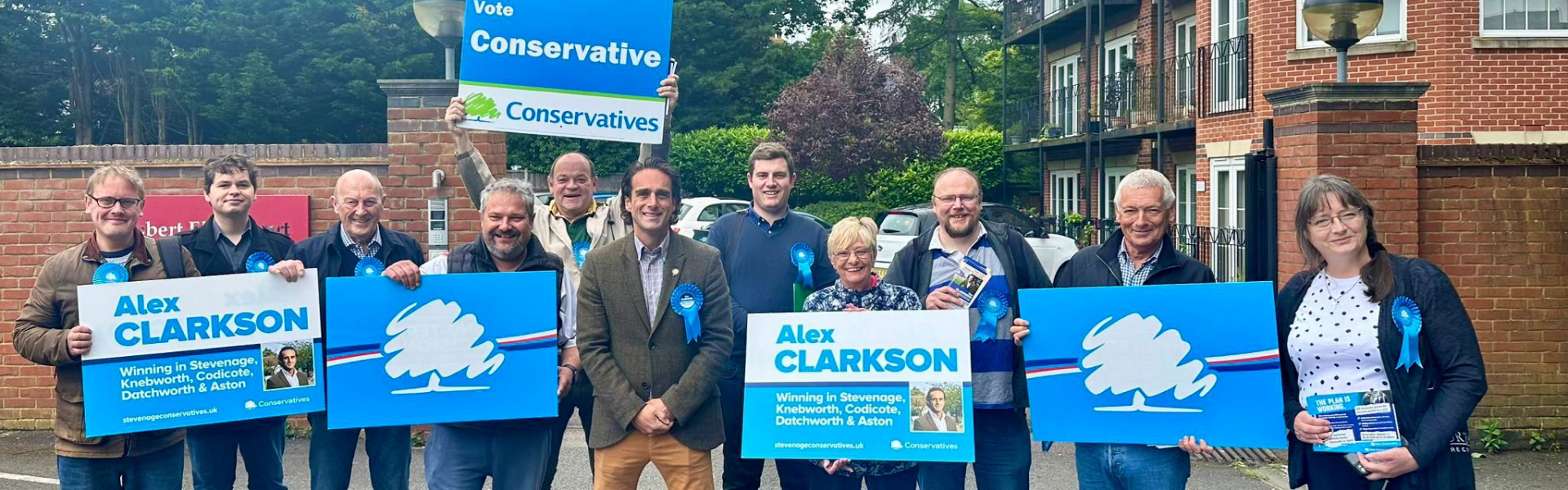 Alex Clarkson with campaign activists in Knebworth 