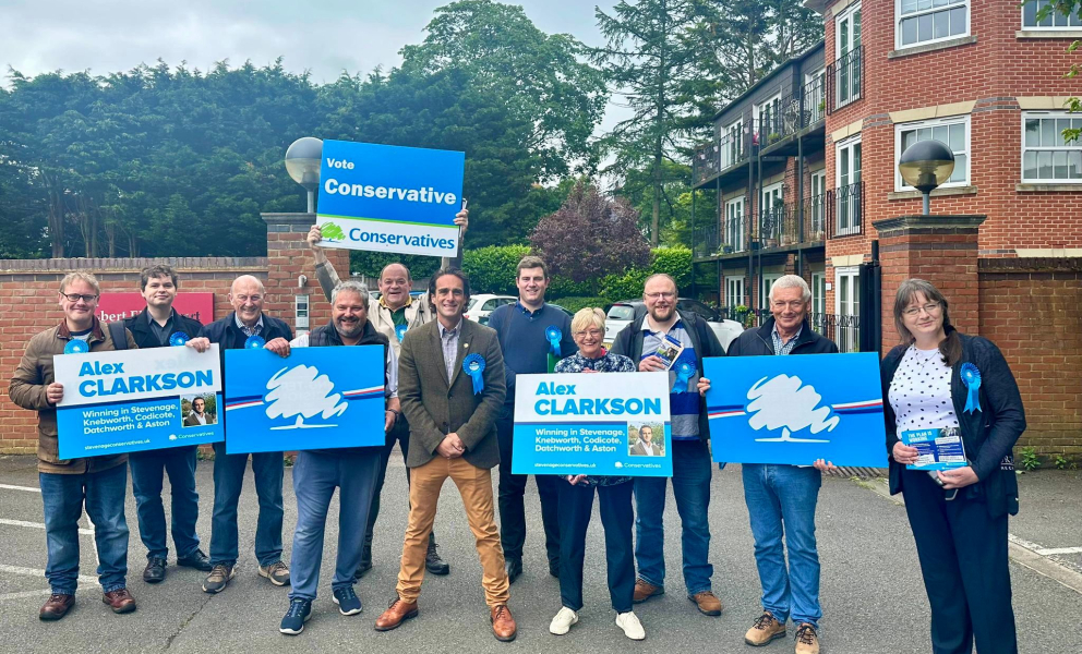 Alex Clarkson with campaign activists in Knebworth 