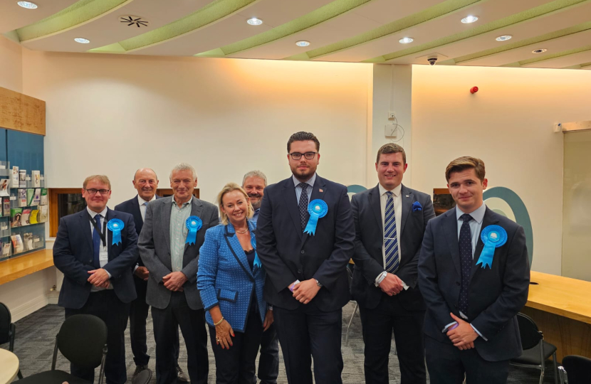 Harry Curtis with Conservative activists at the by-election count